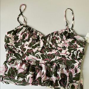 NWT PARKER Floral Print Peplum Cami Tank Top Women Egret White Green Pink SZ 8